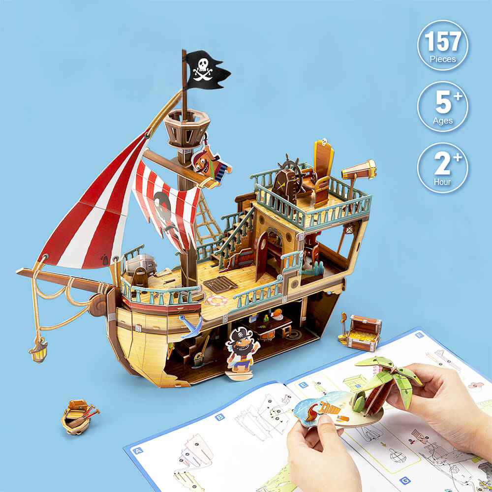 Puzzle 3D en bois ludique, chiffres et lettres, modèle Bateau